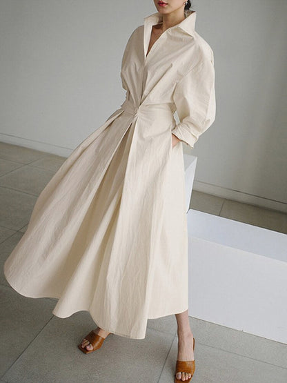 Poplin Long Sleeve Midi Shirt Dress