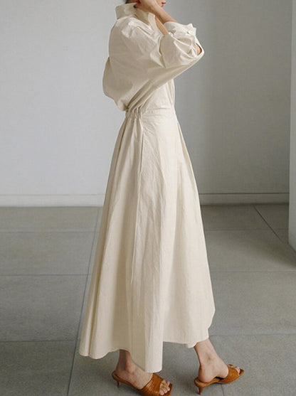Poplin Long Sleeve Midi Shirt Dress