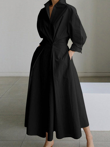 Poplin Long Sleeve Midi Shirt Dress