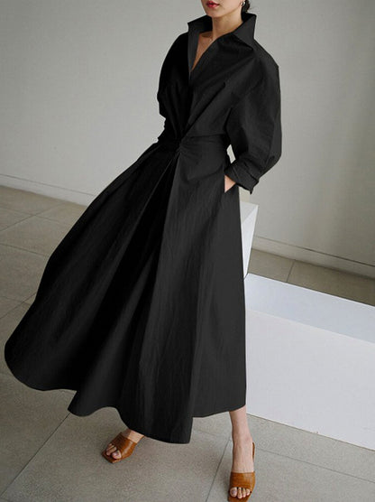 Poplin Long Sleeve Midi Shirt Dress