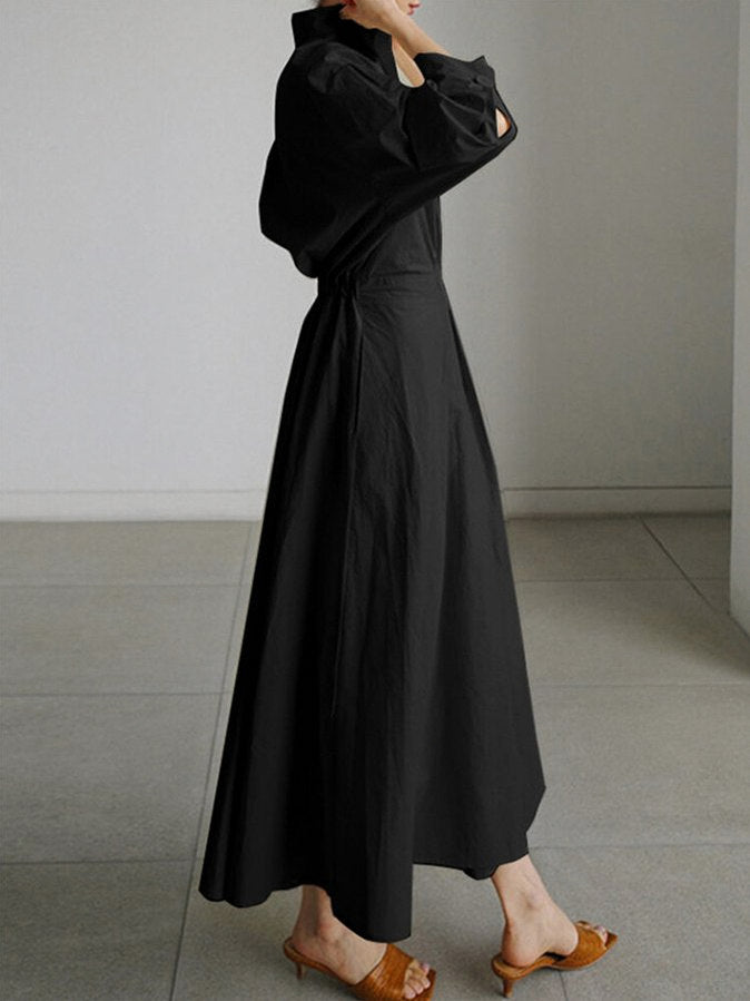 Poplin Long Sleeve Midi Shirt Dress