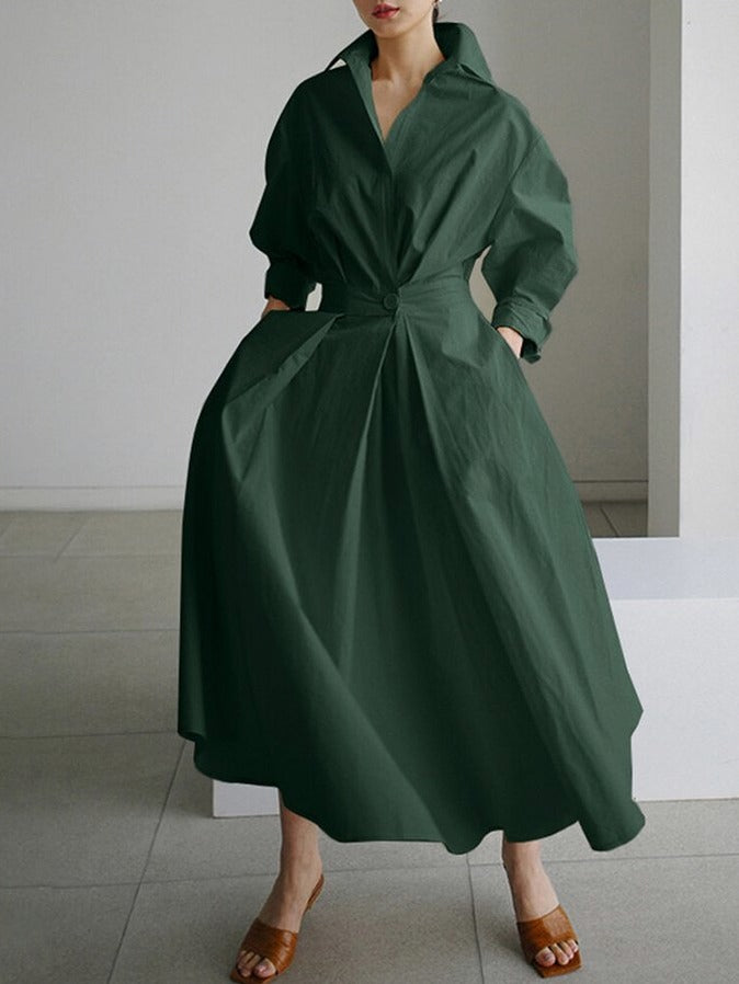 Poplin Long Sleeve Midi Shirt Dress