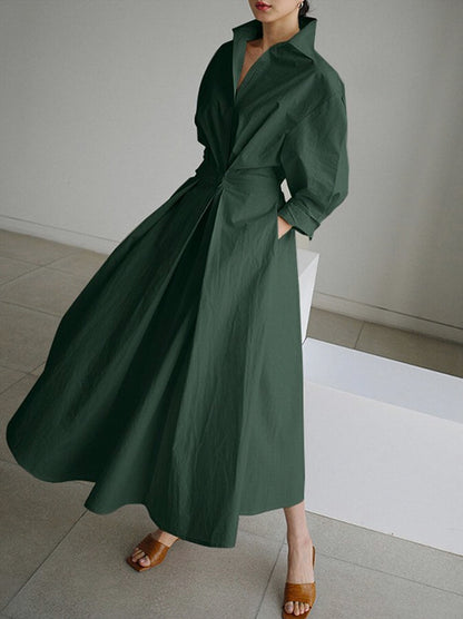 Poplin Long Sleeve Midi Shirt Dress