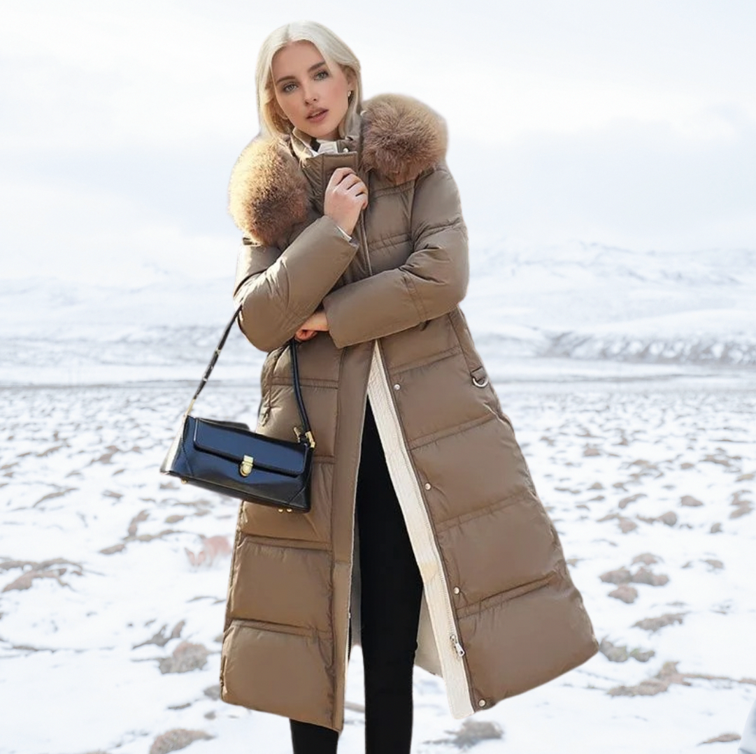 Faux Fur Trim Hooded Long Puffer Coat