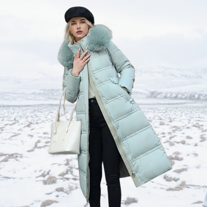 Faux Fur Trim Hooded Long Puffer Coat