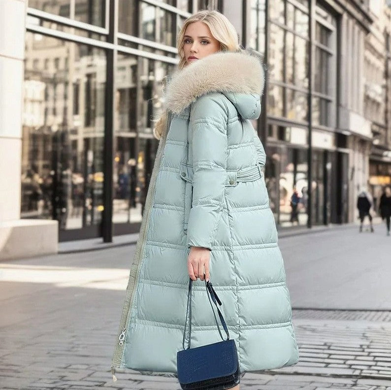 Faux Fur Trim Hooded Long Puffer Coat
