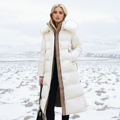 Faux Fur Trim Hooded Long Puffer Coat