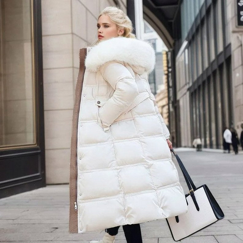 Faux Fur Trim Hooded Long Puffer Coat