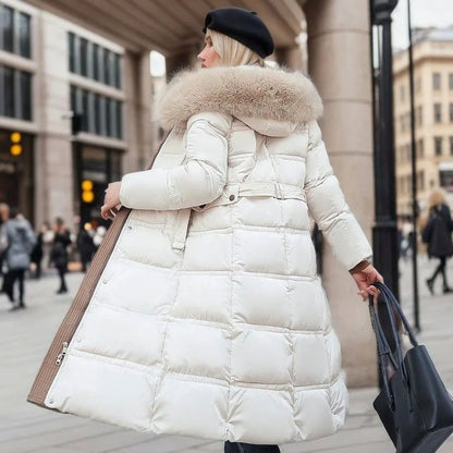 Faux Fur Trim Hooded Long Puffer Coat