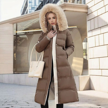 Faux Fur Trim Hooded Long Puffer Coat