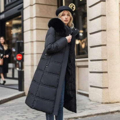 Faux Fur Trim Hooded Long Puffer Coat