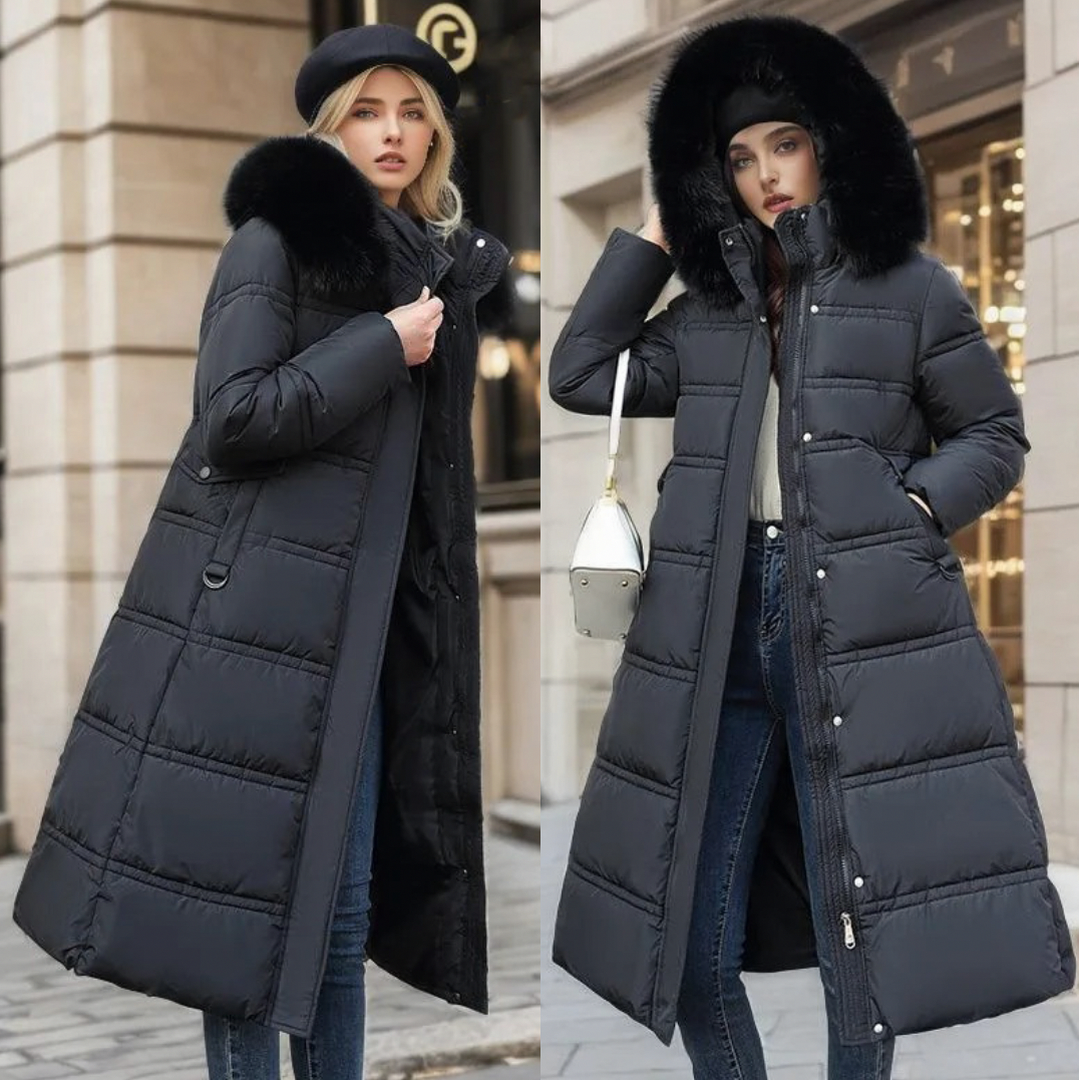 Faux Fur Trim Hooded Long Puffer Coat