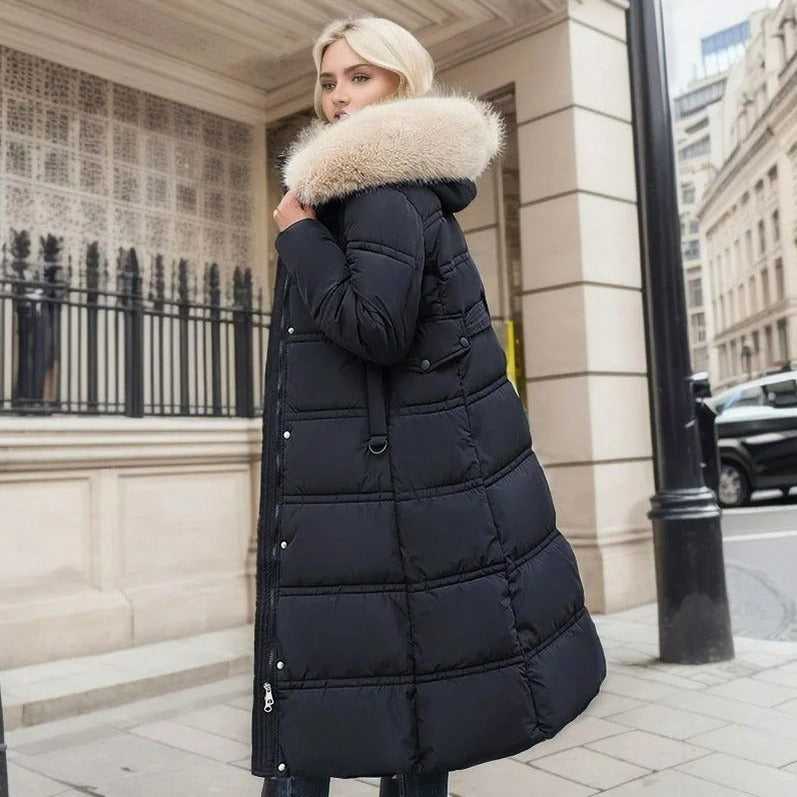 Faux Fur Trim Hooded Long Puffer Coat