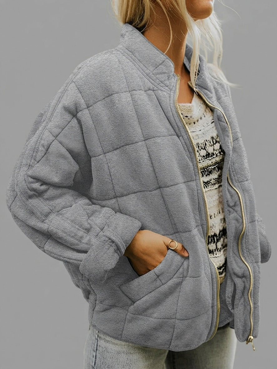 Quilted Fleece Zip Up Jacket