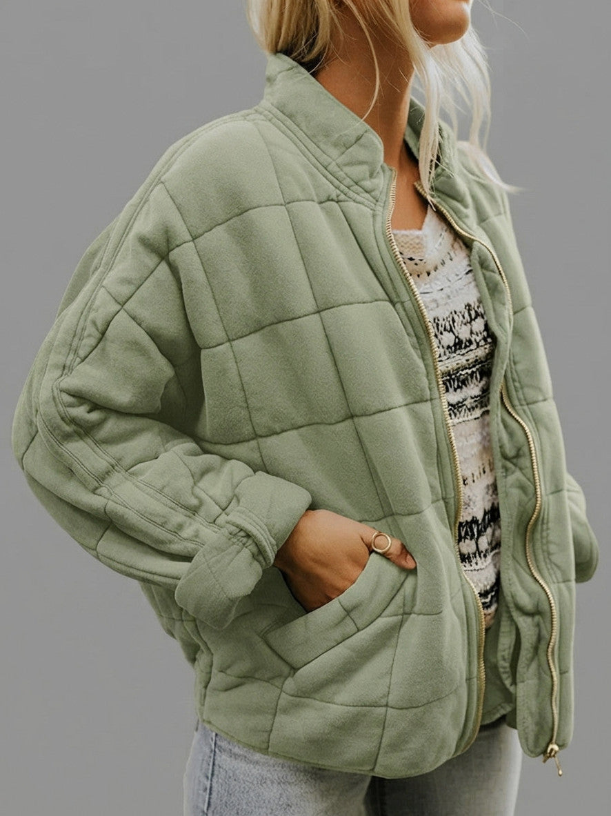 Quilted Fleece Zip Up Jacket
