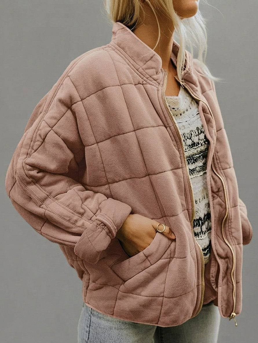 Quilted Fleece Zip Up Jacket
