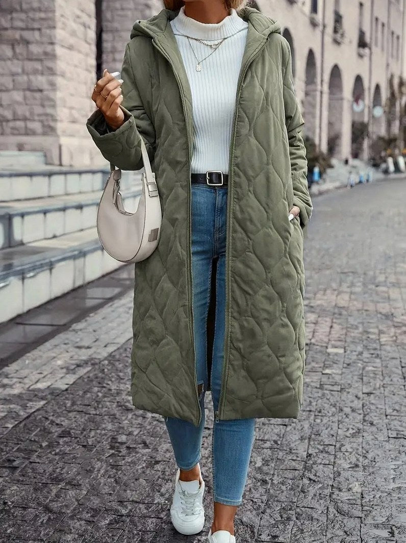 Quilted Hooded Long Sleeve Coat