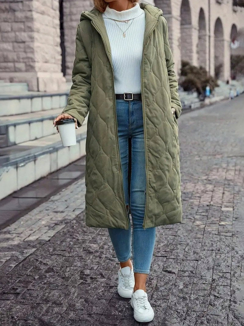 Quilted Hooded Long Sleeve Coat