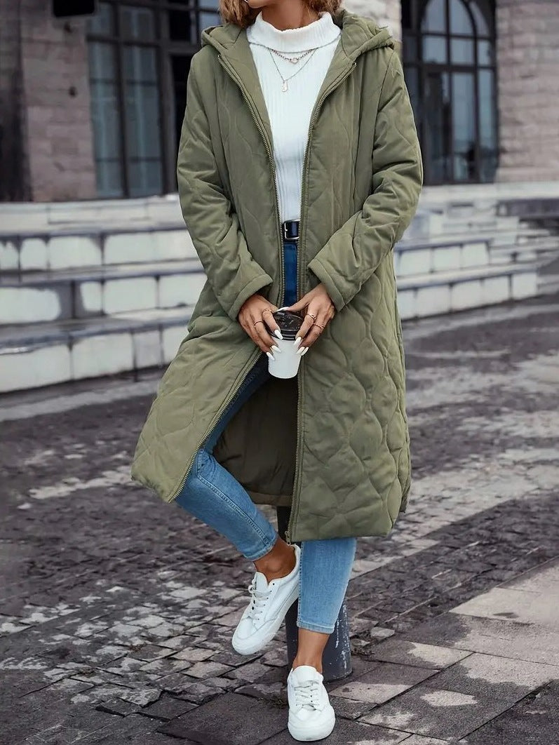 Quilted Hooded Long Sleeve Coat