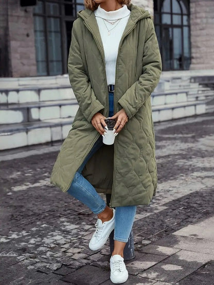 Quilted Hooded Long Sleeve Coat