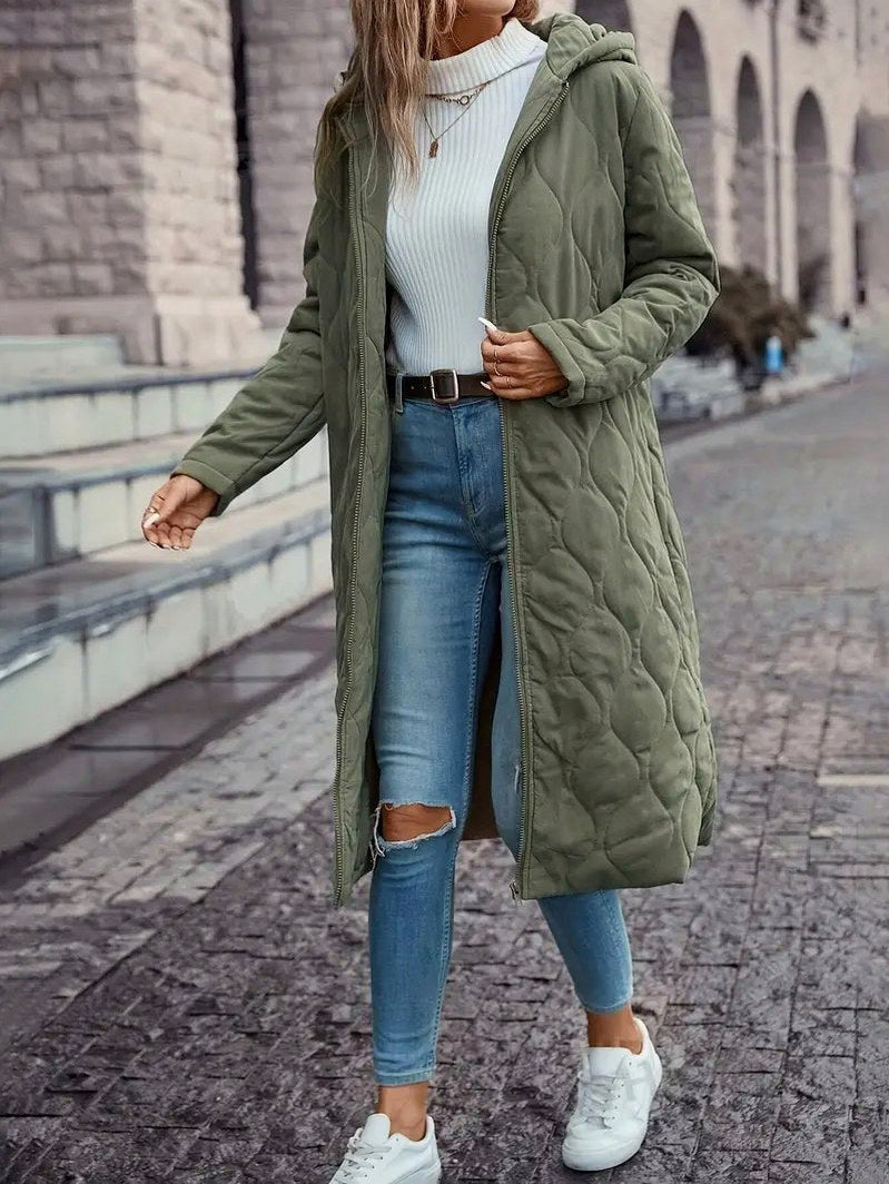 Quilted Hooded Long Sleeve Coat
