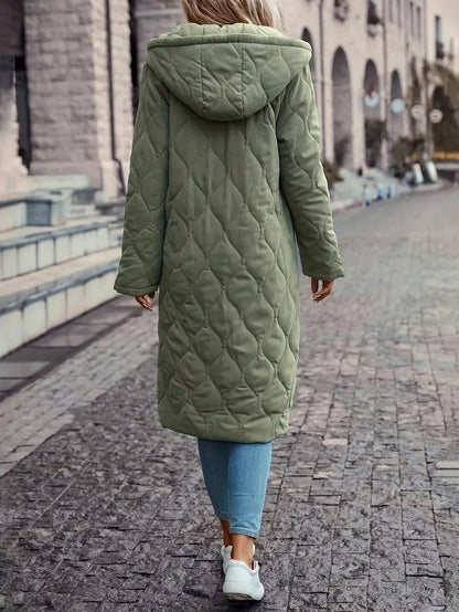 Quilted Hooded Long Sleeve Coat