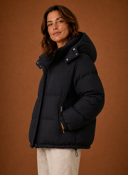 Quilted Hooded Long Sleeve Puffer Jacket