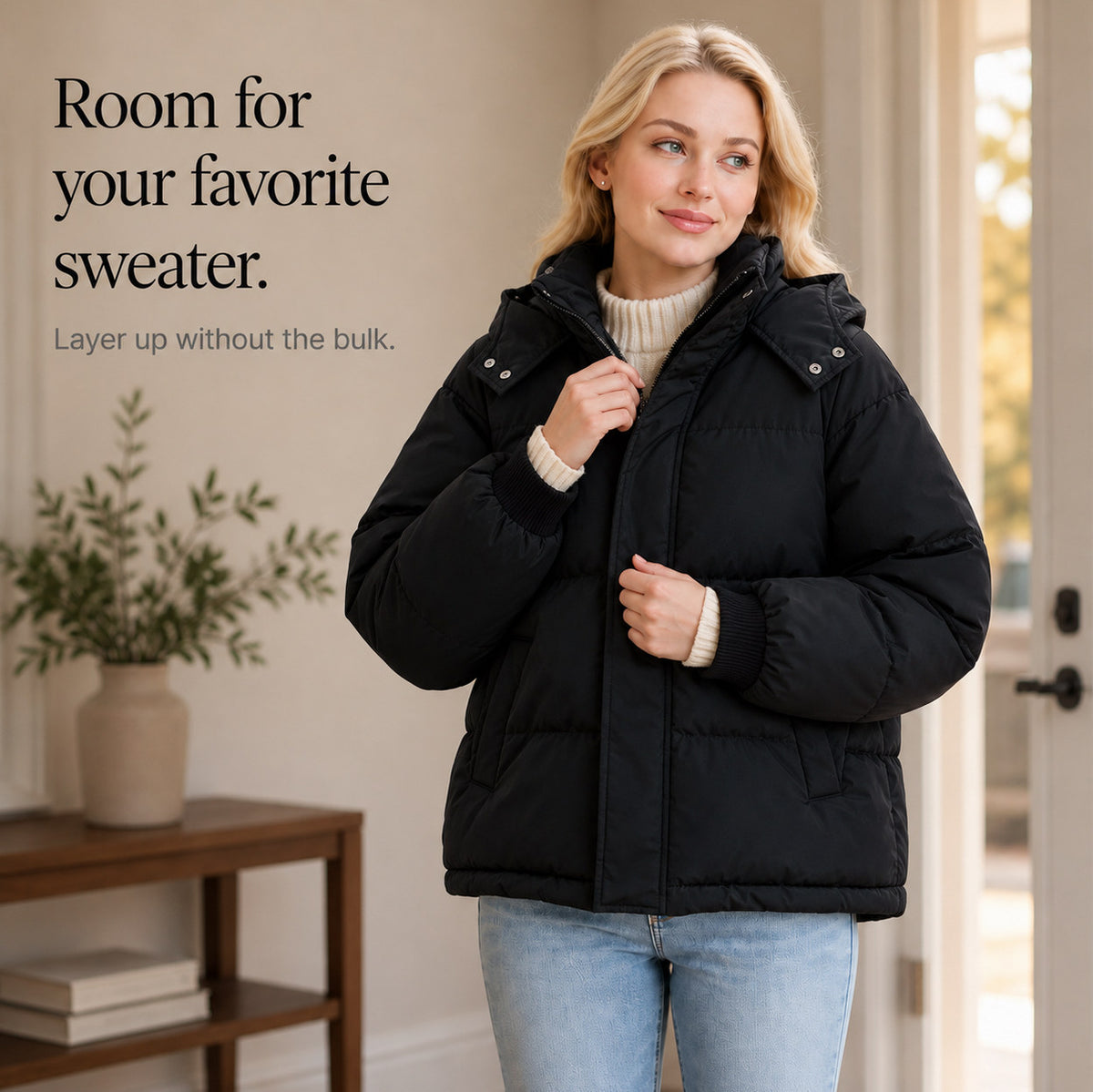 Quilted Hooded Long Sleeve Puffer Jacket