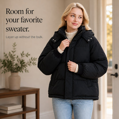 Quilted Hooded Long Sleeve Puffer Jacket