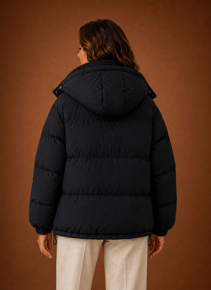 Quilted Hooded Long Sleeve Puffer Jacket