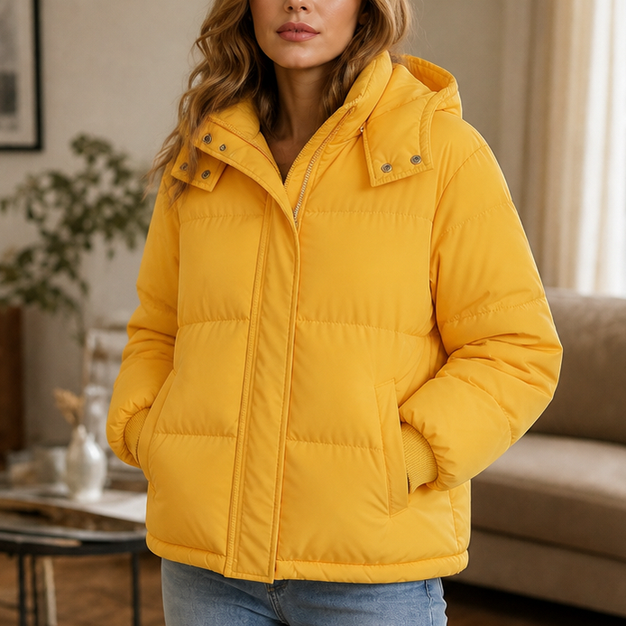 Quilted Hooded Long Sleeve Puffer Jacket