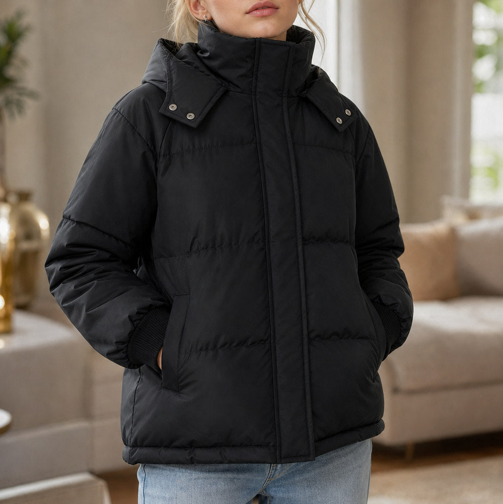 Quilted Hooded Long Sleeve Puffer Jacket