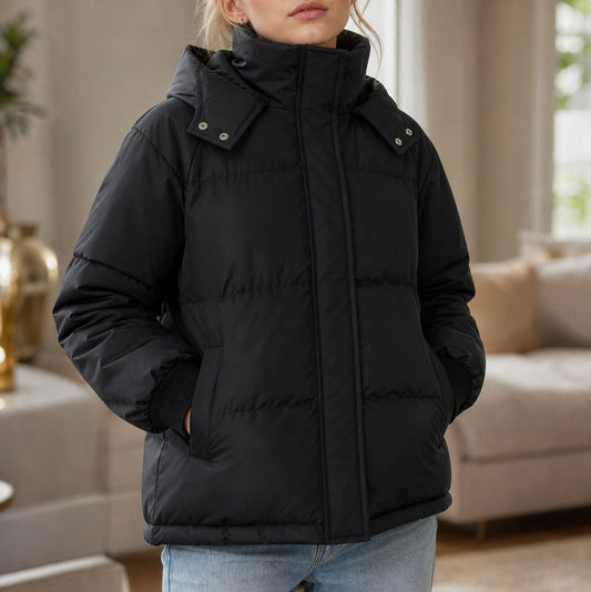 Quilted Hooded Long Sleeve Puffer Jacket