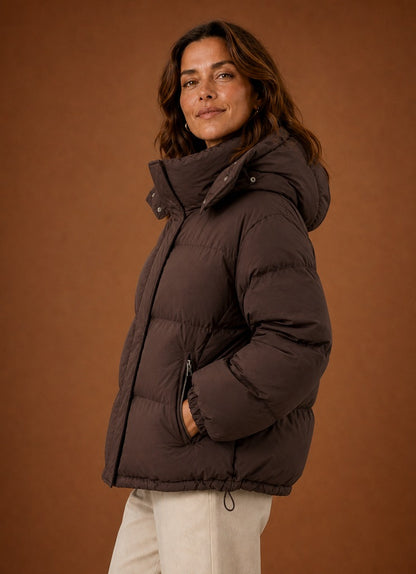 Quilted Hooded Long Sleeve Puffer Jacket