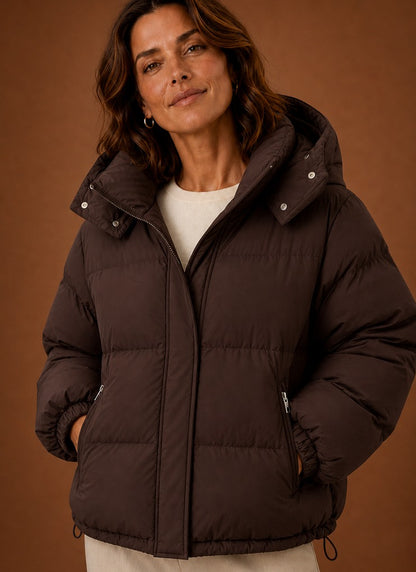 Quilted Hooded Long Sleeve Puffer Jacket