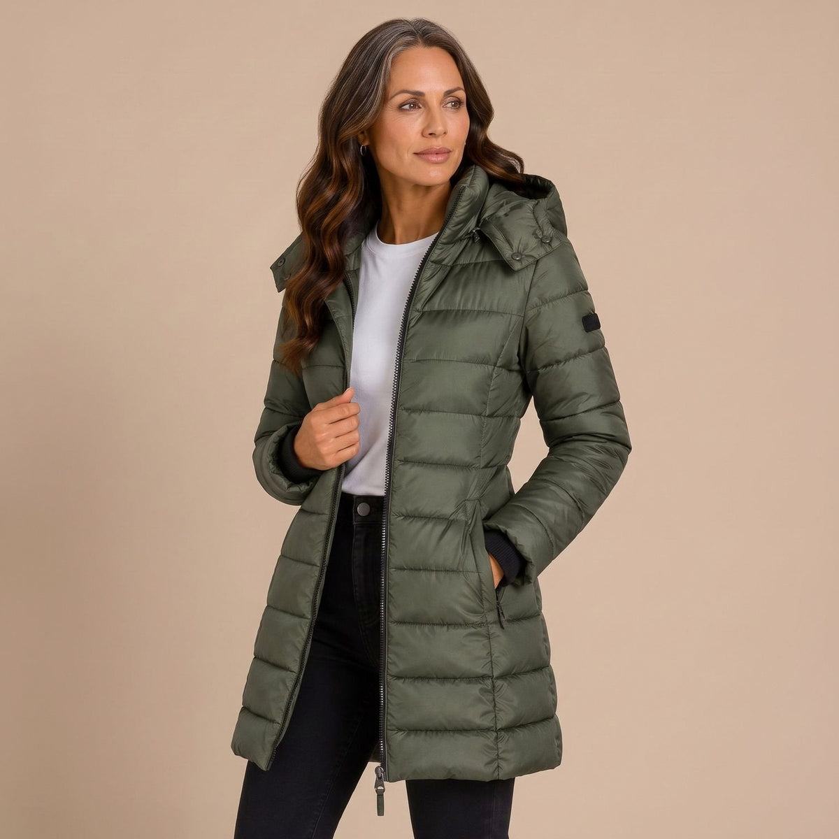 Quilted Hooded Long Sleeve Puffer Jacket