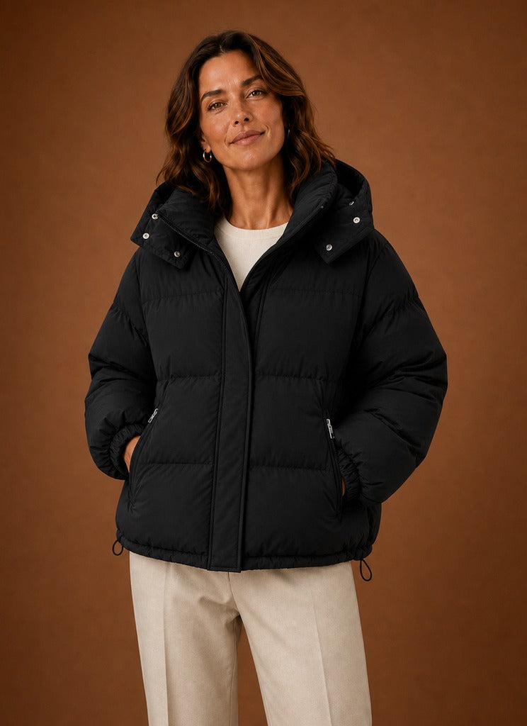 Quilted Hooded Long Sleeve Puffer Jacket