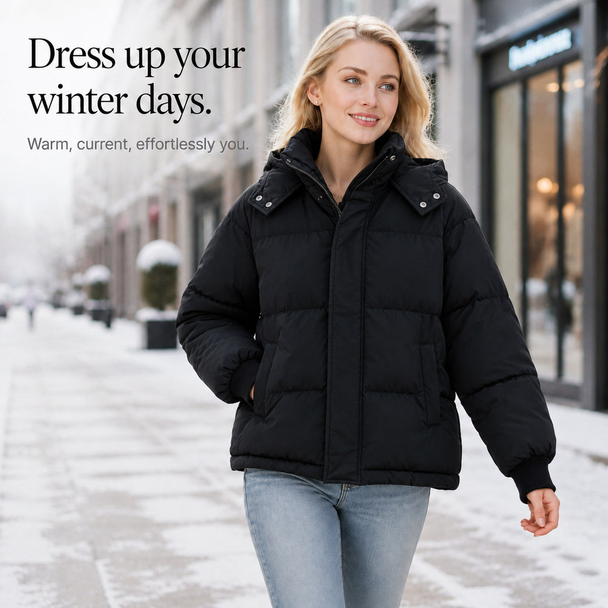Quilted Hooded Long Sleeve Puffer Jacket