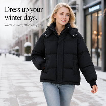 Quilted Hooded Long Sleeve Puffer Jacket
