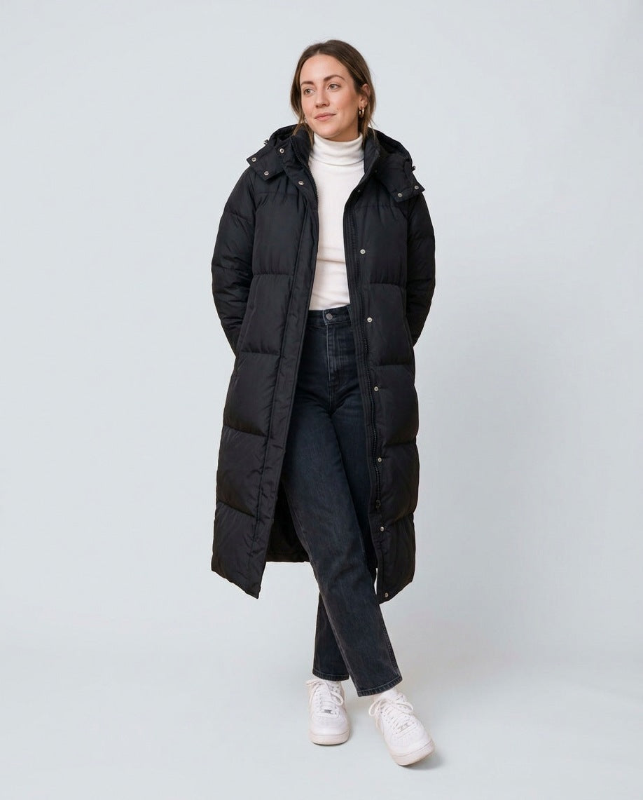 Quilted Hooded Long Puffer Coat