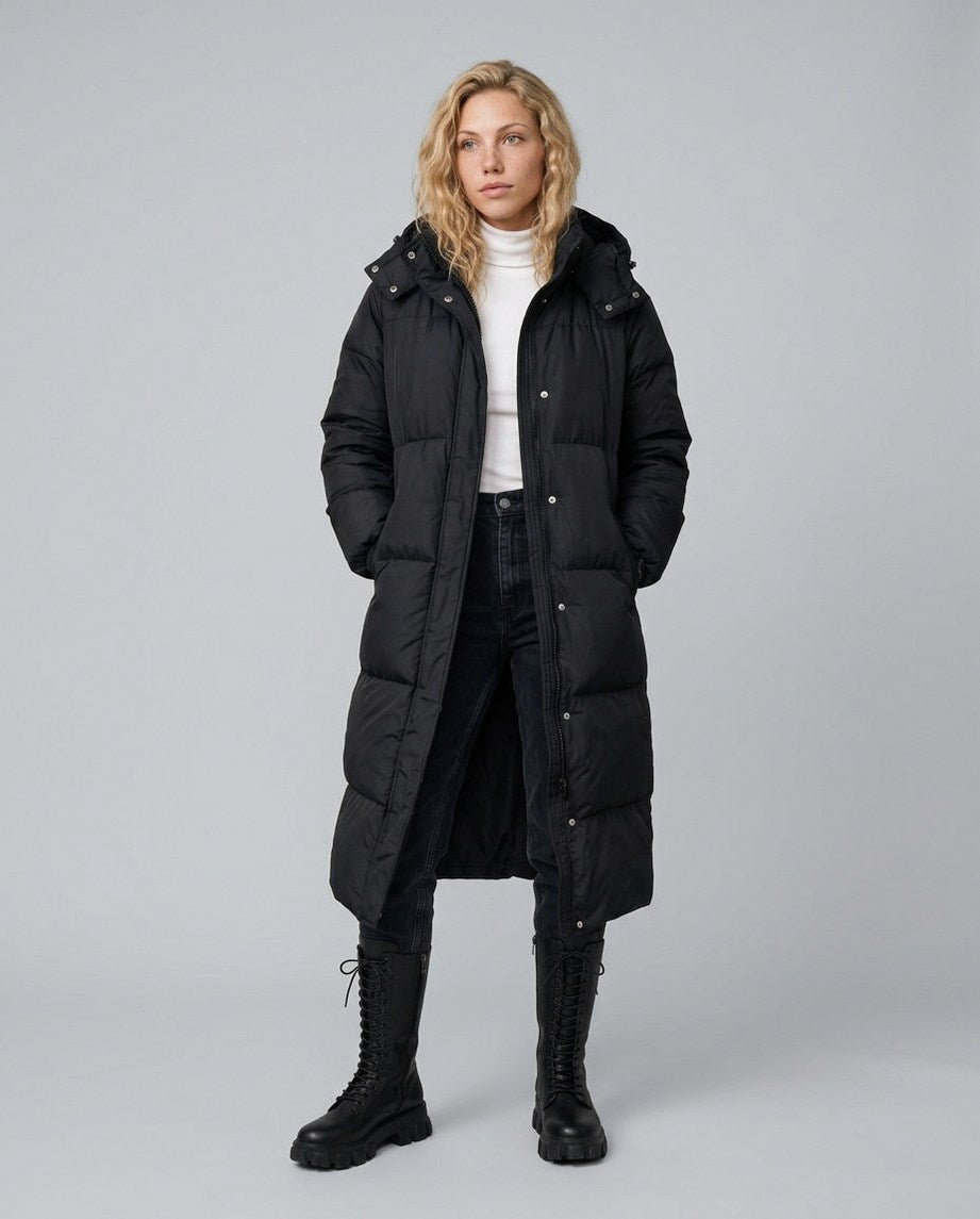 Quilted Hooded Long Puffer Coat