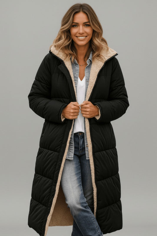 Quilted Sherpa Lined Hooded Puffer Coat