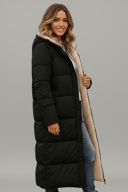 Quilted Sherpa Lined Hooded Puffer Coat