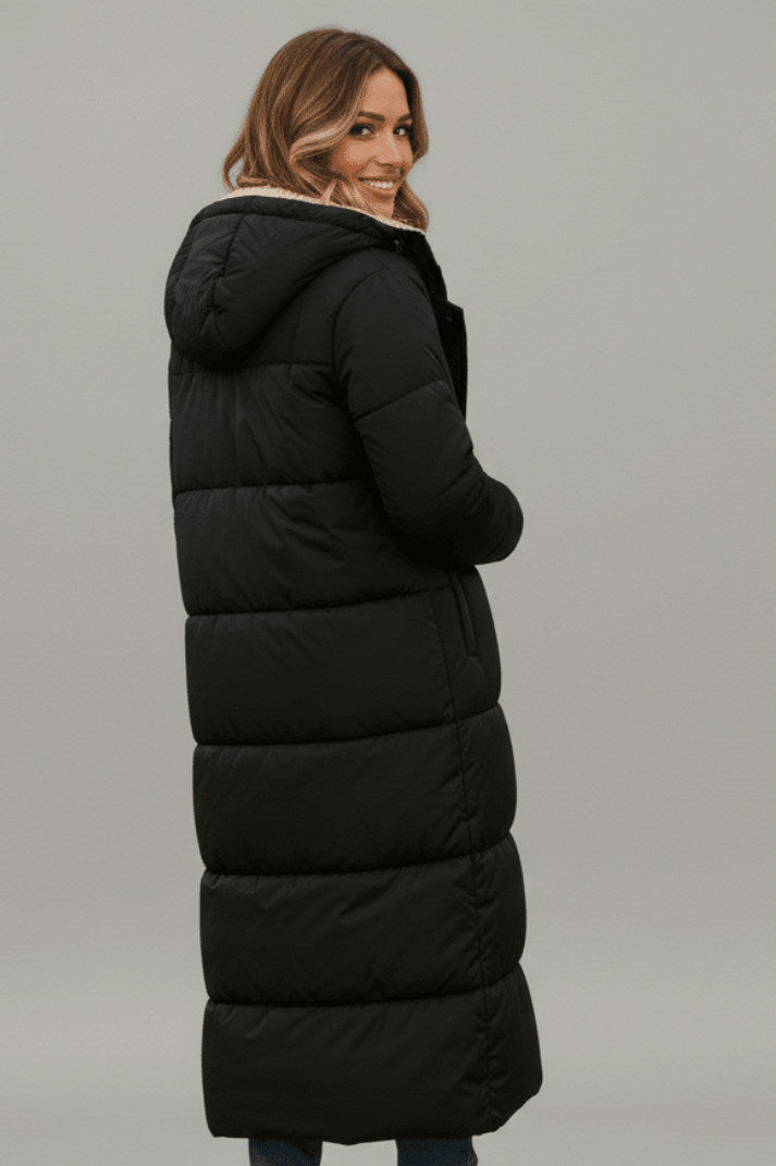 Quilted Sherpa Lined Hooded Puffer Coat