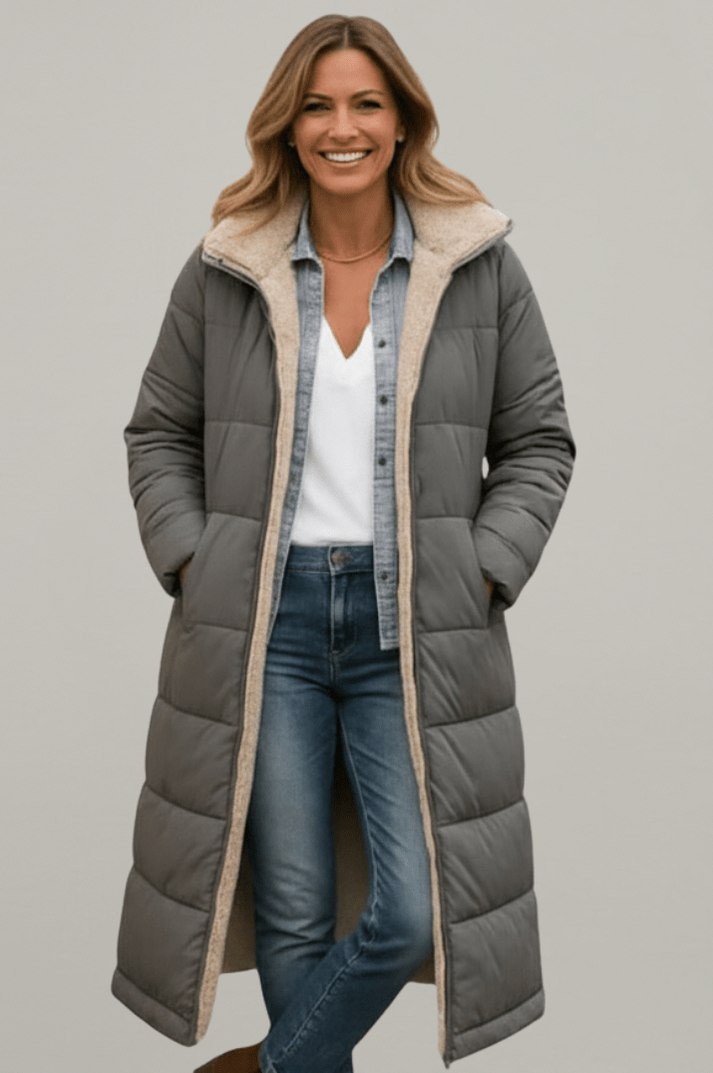 Quilted Sherpa Lined Hooded Puffer Coat