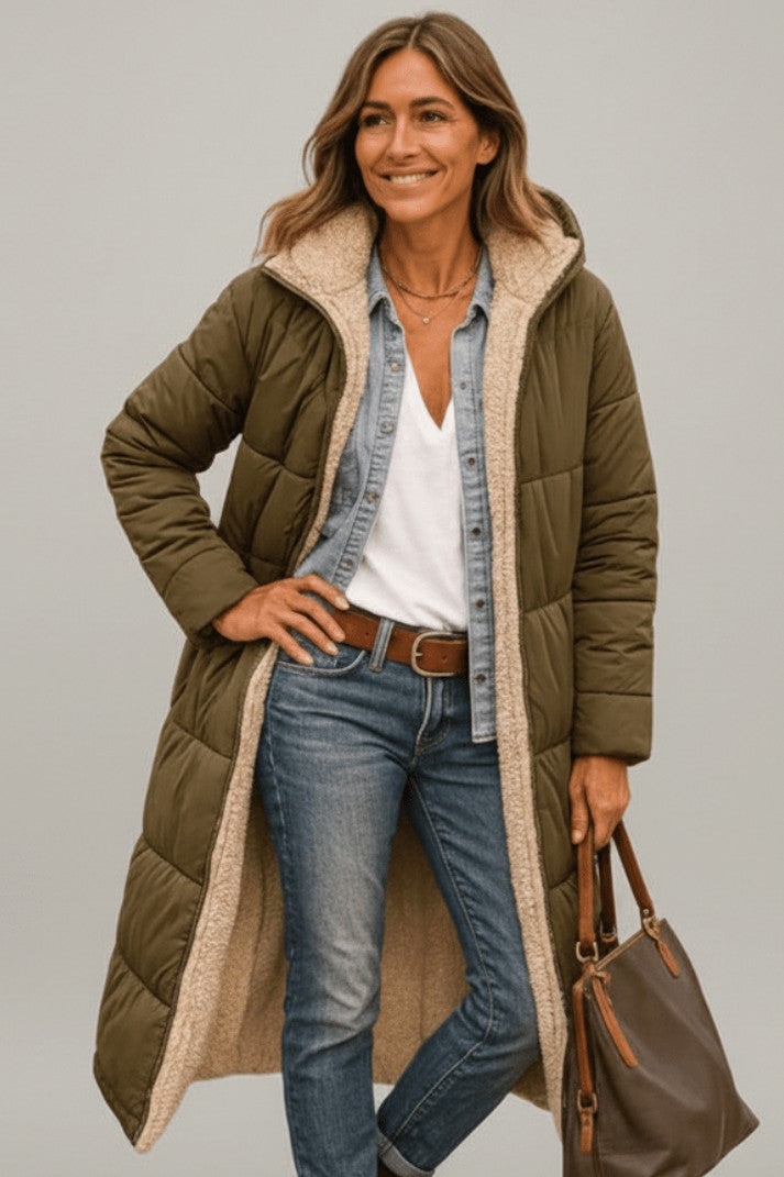 Quilted Sherpa Lined Hooded Puffer Coat