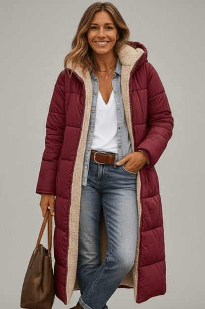 Quilted Sherpa Lined Hooded Puffer Coat