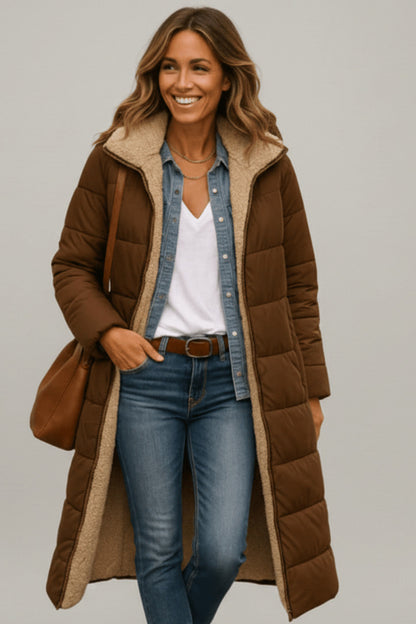 Quilted Sherpa Lined Hooded Puffer Coat