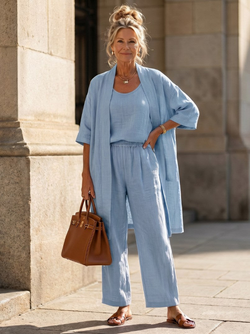 Relaxed Cardigan and Wide Leg Pants Set