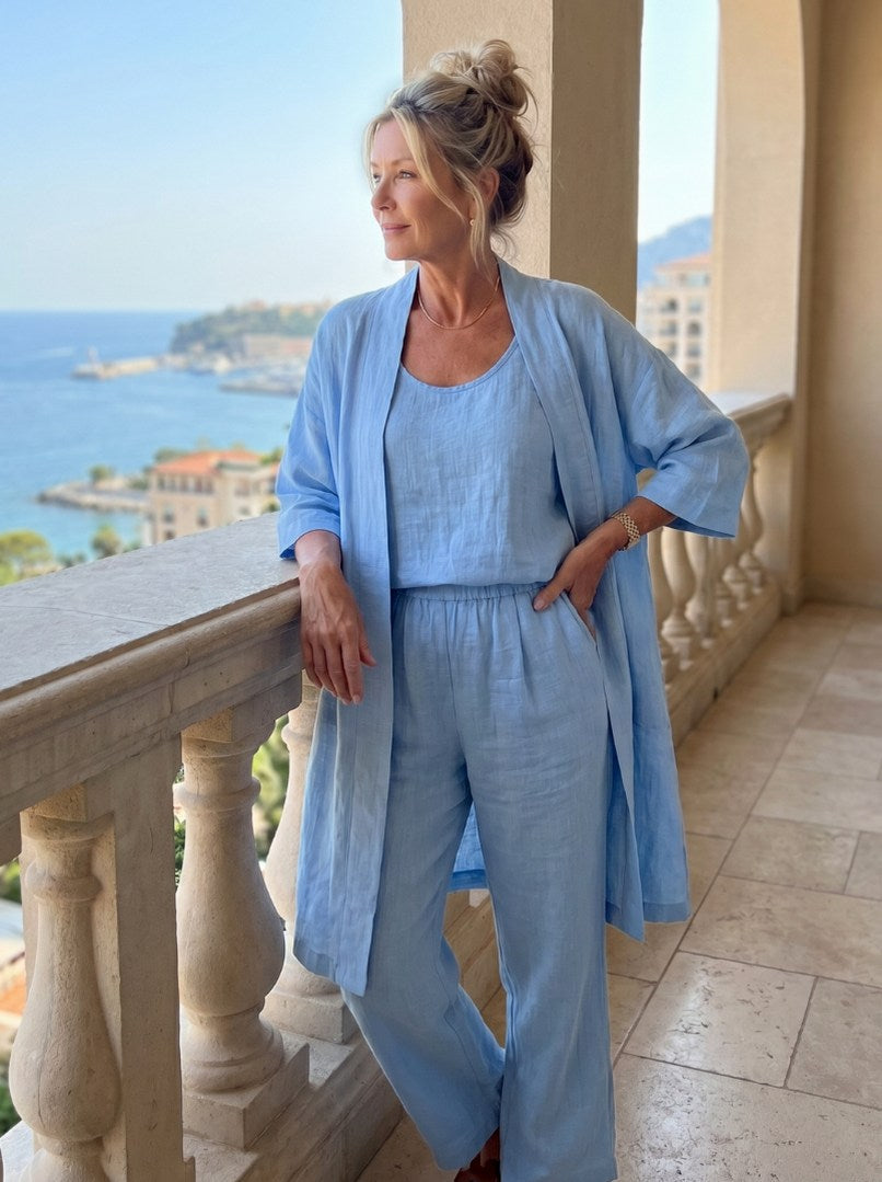 Relaxed Cardigan and Wide Leg Pants Set